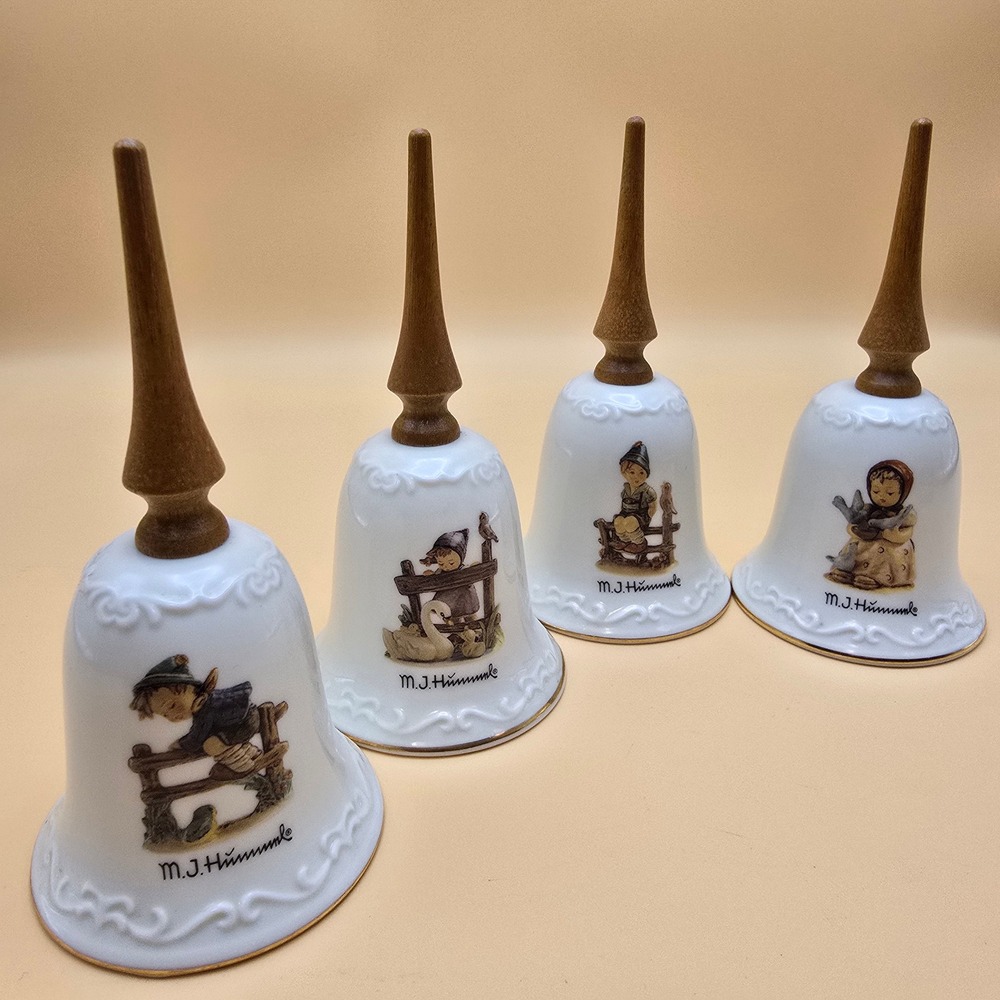 Vintage Goebel Hummel Porcelain Bells Set of 4 Wayside Harmony Cinderella Decor
